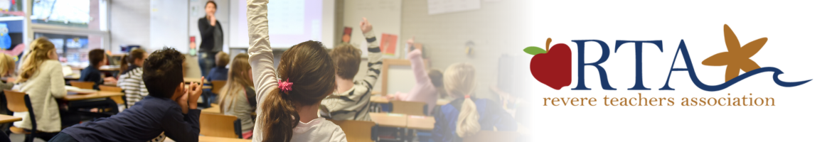 Revere Teachers Association Logo over a photo of an elementary school classroom